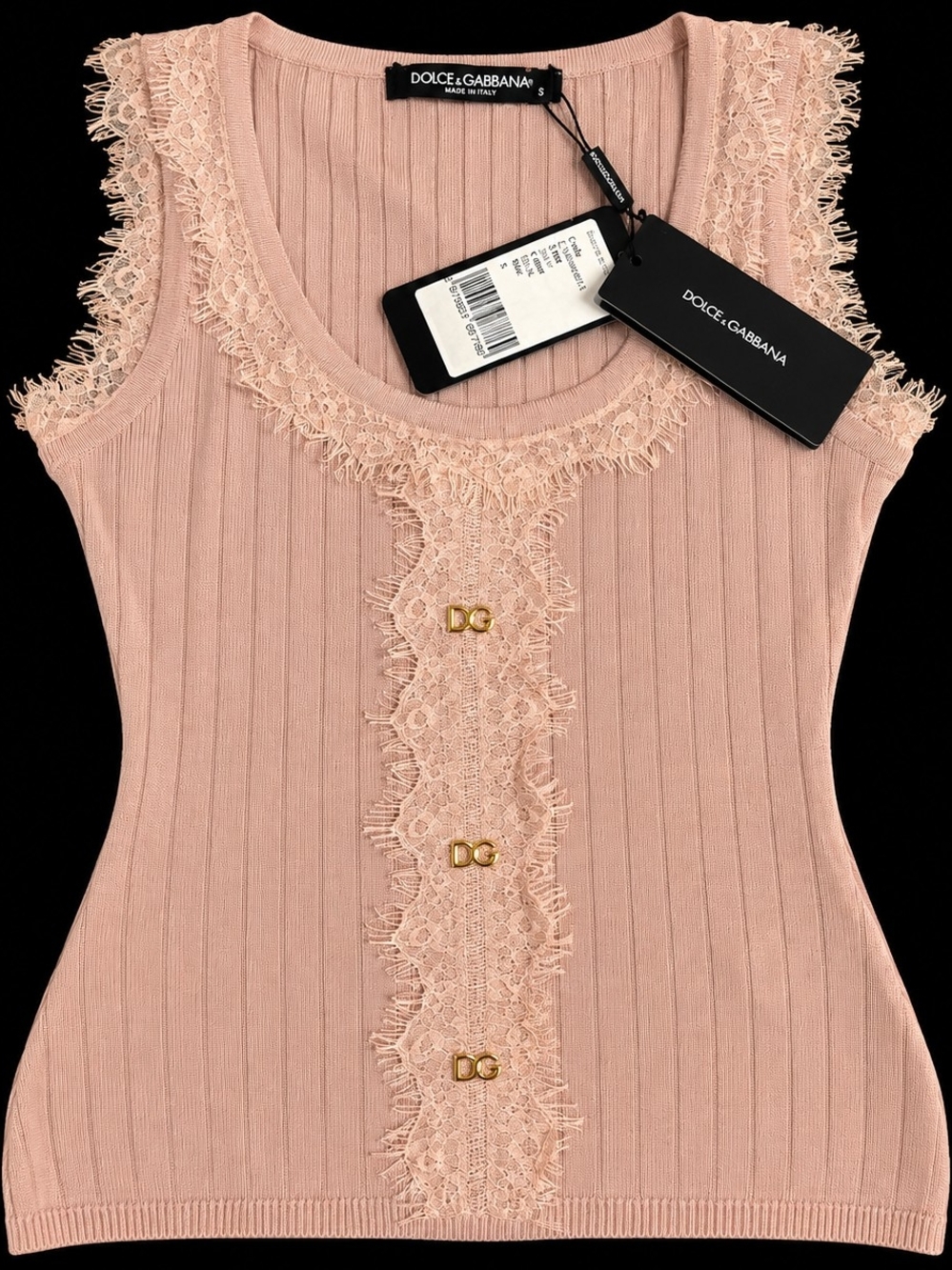 Dolce & Gabbana Pink Lace-Trim Ribbed Tank Top